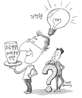 기억력 하루 열량 30%줄인 식단을 표현한 일러스트
