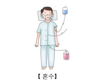 수액과 소변줄을 달고 누어있는 환자