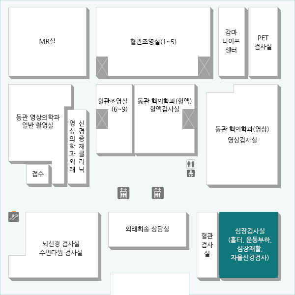 운영 시간 :
홀터 평일 08:00 ~ 17:30 / 토요일 08:30~12:30
운동부하, 심장재활 평일 08:00 ~ 17:00 / 토요일 08:30 ~ 12:30
자율신경 평일 08:00~17:00 / 토요일 운영 안함