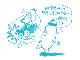 족부하지는 뼈, 혈관 근육등에 손상에 관련되었다는 그림