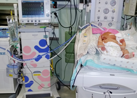 서울아산병원 신생아과 치료실에서 저체온치료를 받는 신생아 모습