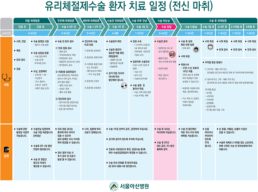 유리체절제수술 환자 치료 일정(전신마취)