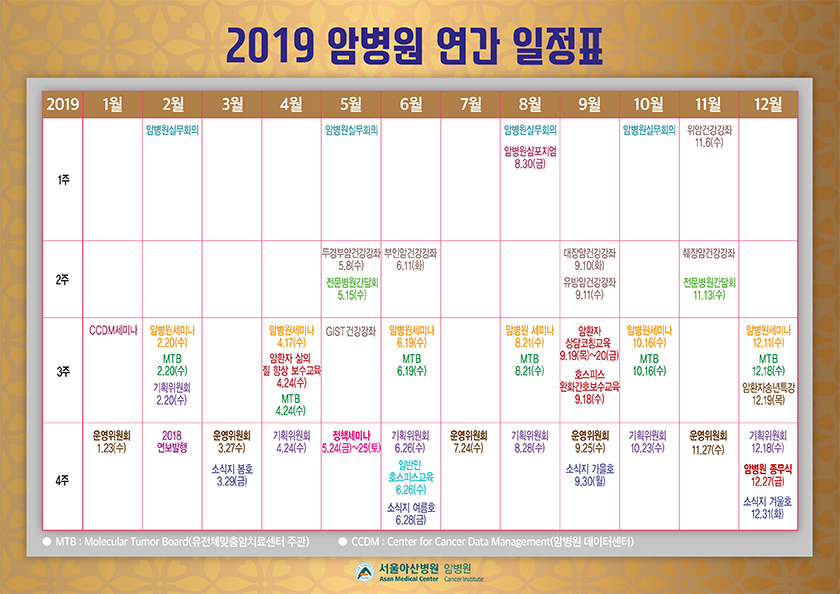 2019년 암병원 연간 일정표