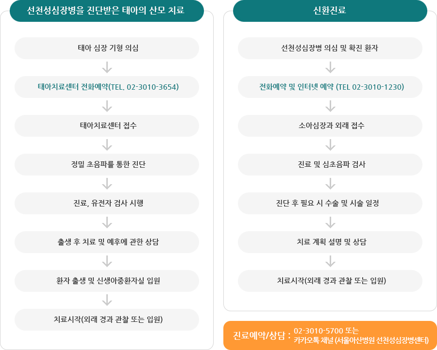 선천성심장병센터 진료는 아래와 같은 과정으로 진행됩니다.